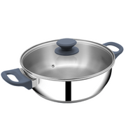 SUNCASA Impact Pro Stainless Steel Flat Bottom Kadai with Glass Lid, 24cm
