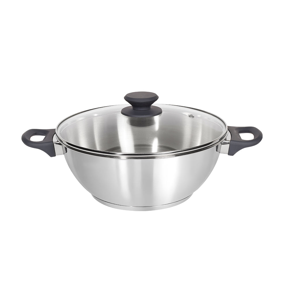SUNCASA Impact Pro Stainless Steel Deep Kadai with Glass Lid, 26cm