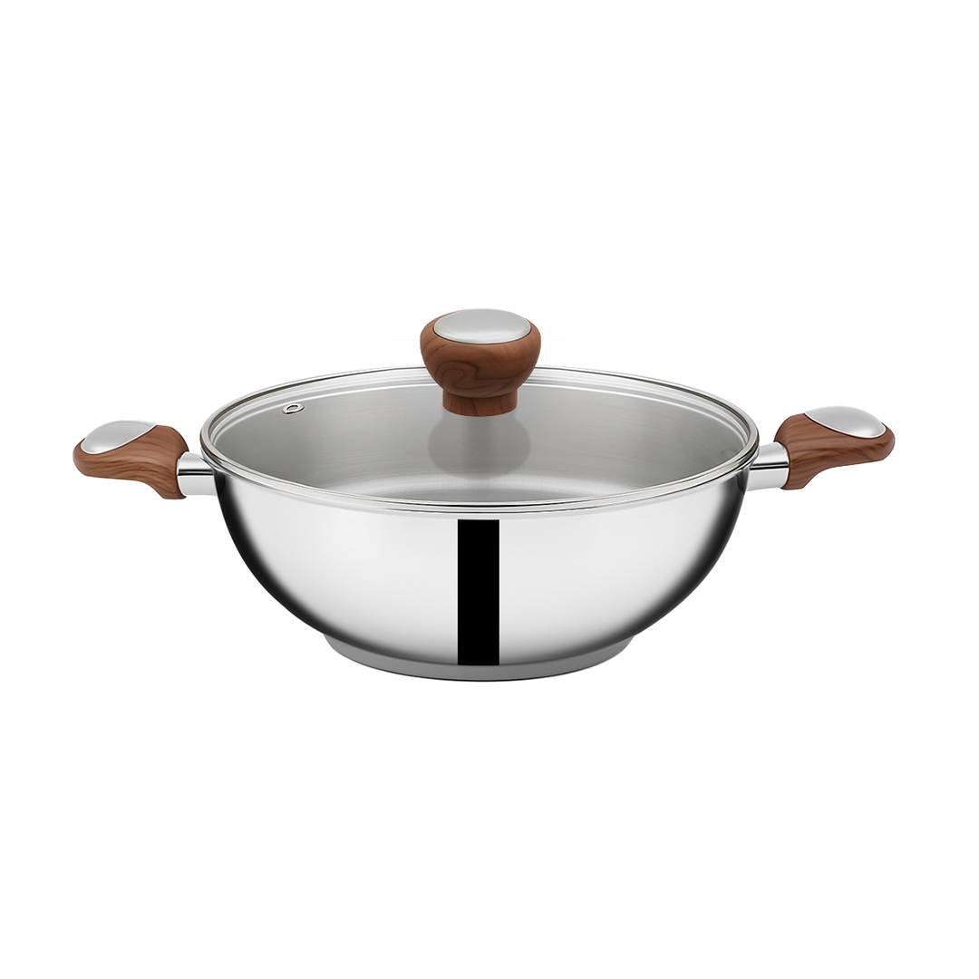 SUNCASA Impact Pro Luxe Deep Kadai with Glass Lid, 24 cm