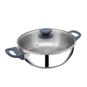 SUNCASA Impact Pro Stainless Steel Flat Bottom Kadai with Glass Lid, 20cm