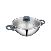 SUNCASA Impact Pro Stainless Steel Deep Kadai with Glass Lid, 20cm