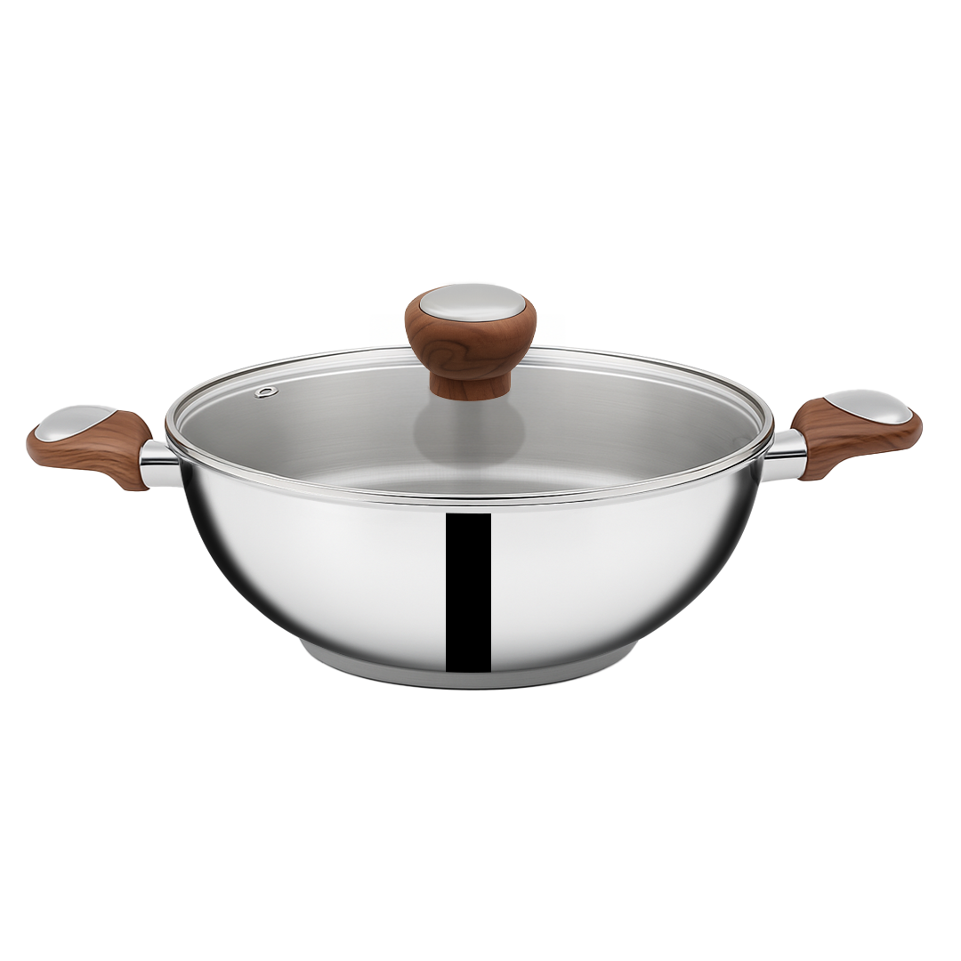 SUNCASA Impact Pro Luxe Deep Kadai with Glass Lid, 28 cm