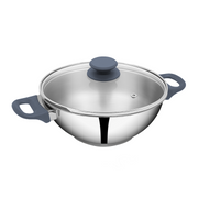 SUNCASA Impact Pro Stainless Steel Deep Kadai with Glass Lid, 24cm