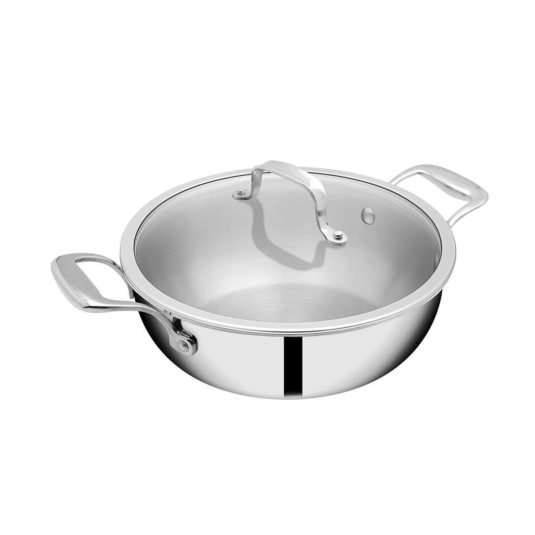 SUNCASA Trismart Triply Kadai with lid, 26 cm