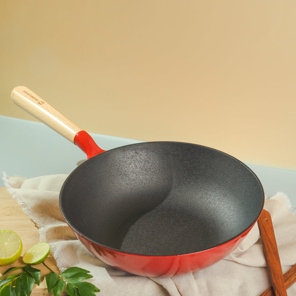 SUNCASA Castella Pre Seasoned Cast Iron Frypan, 26cm/ 1.7L