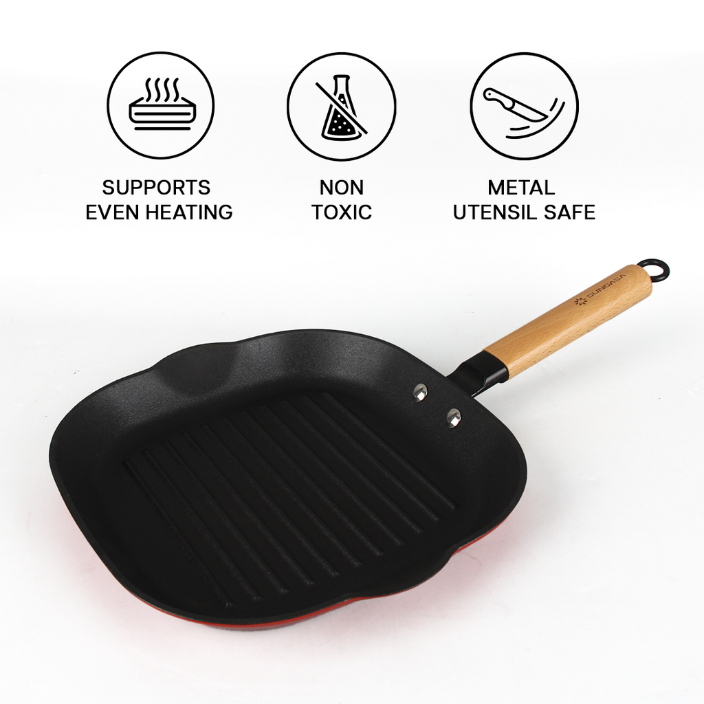 SUNCASA Castella Pre Seasoned Cast Iron Grillpan, 28cm/ 1.7L