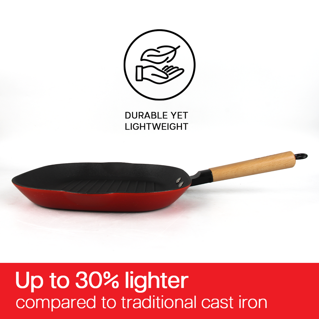 SUNCASA Castella Pre Seasoned Cast Iron Grillpan, 28cm/ 1.7L