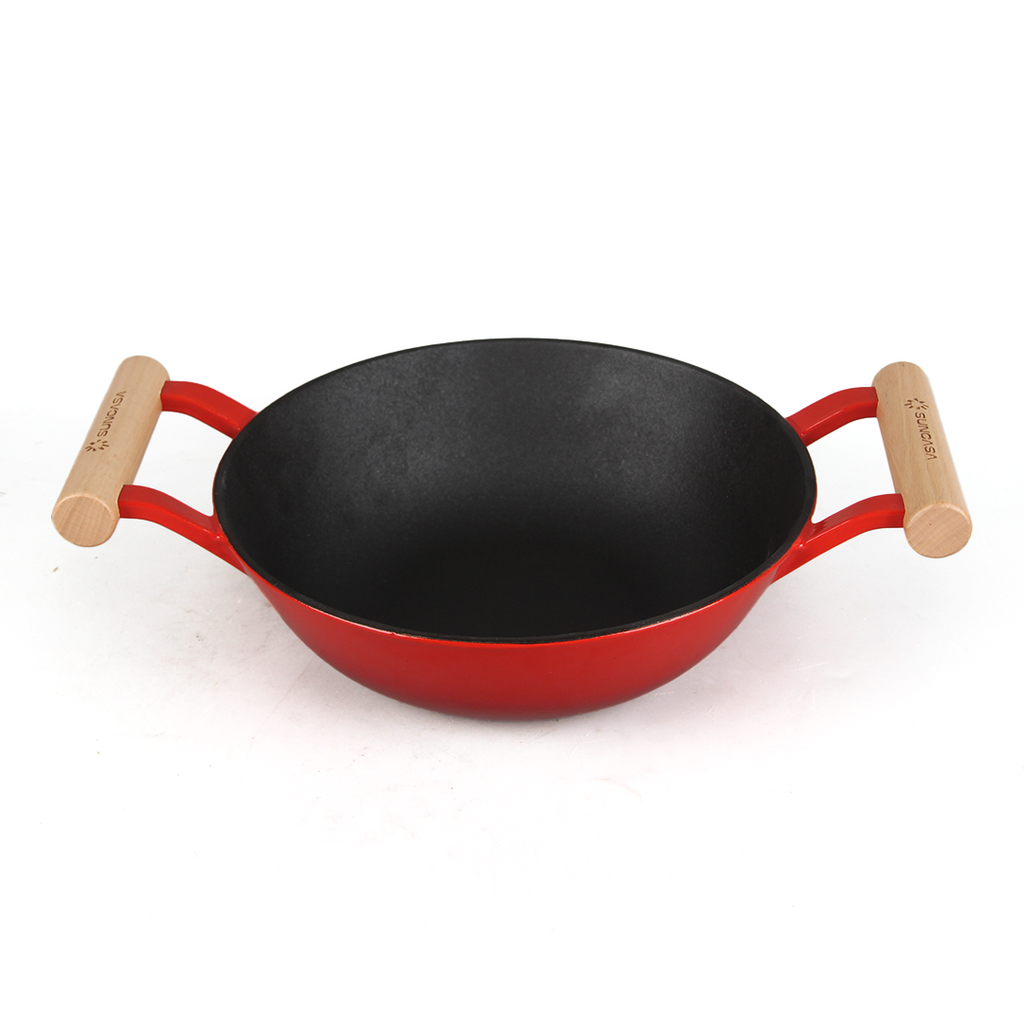SUNCASA Castella Pre Seasoned Cast Iron Kadai, 24cm/ 2.2L