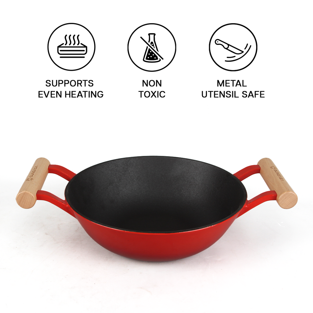 SUNCASA Castella Pre Seasoned Cast Iron Kadai, 24cm/ 2.2L