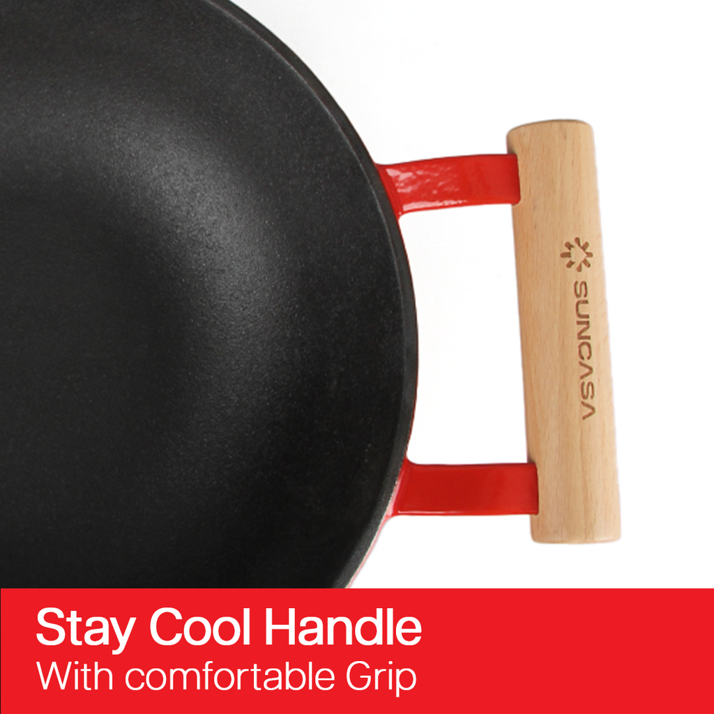 SUNCASA Castella Pre Seasoned Cast Iron Kadai, 26cm/ 2.8L