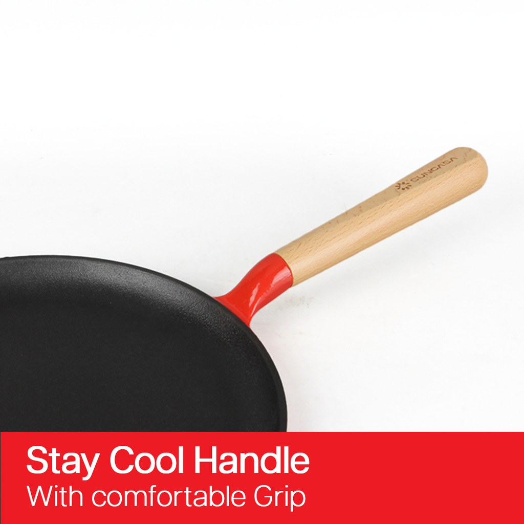 SUNCASA Castella Pre Seasoned Cast Iron Dosa Tawa, 28cm