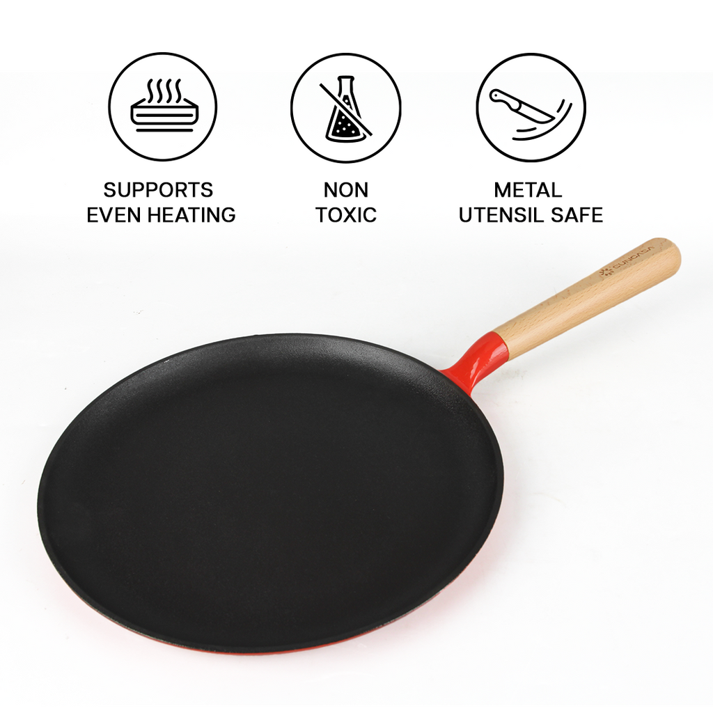 SUNCASA Castella Pre Seasoned Cast Iron Dosa Tawa, 28cm