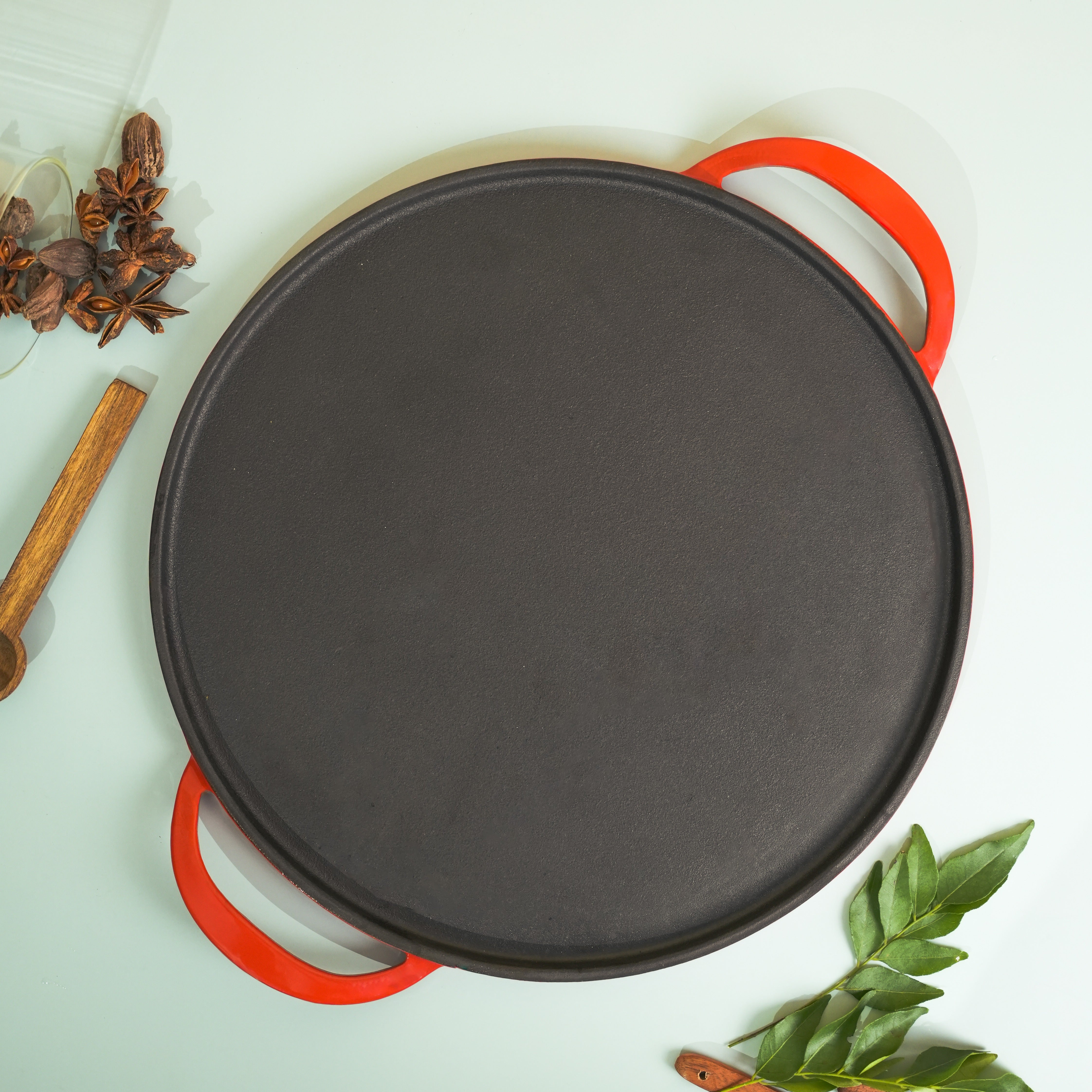 SUNCASA Castella Pre Seasoned Cast Iron Dosa Tawa, 30cm