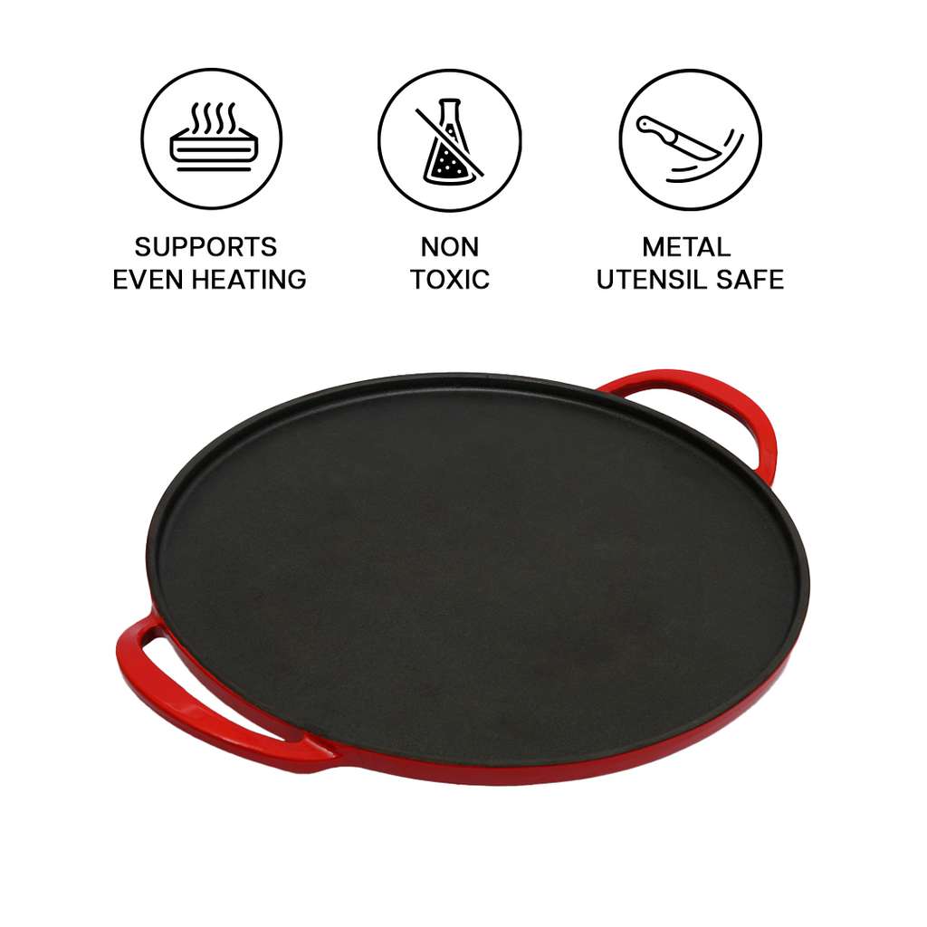 SUNCASA Castella Pre Seasoned Cast Iron Dosa Tawa, 30cm