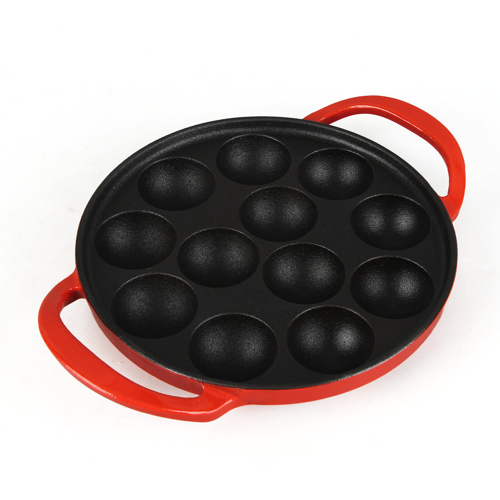 SUNCASA Castella Pre Seasoned Cast Iron Paniyaram Pan, 20cm