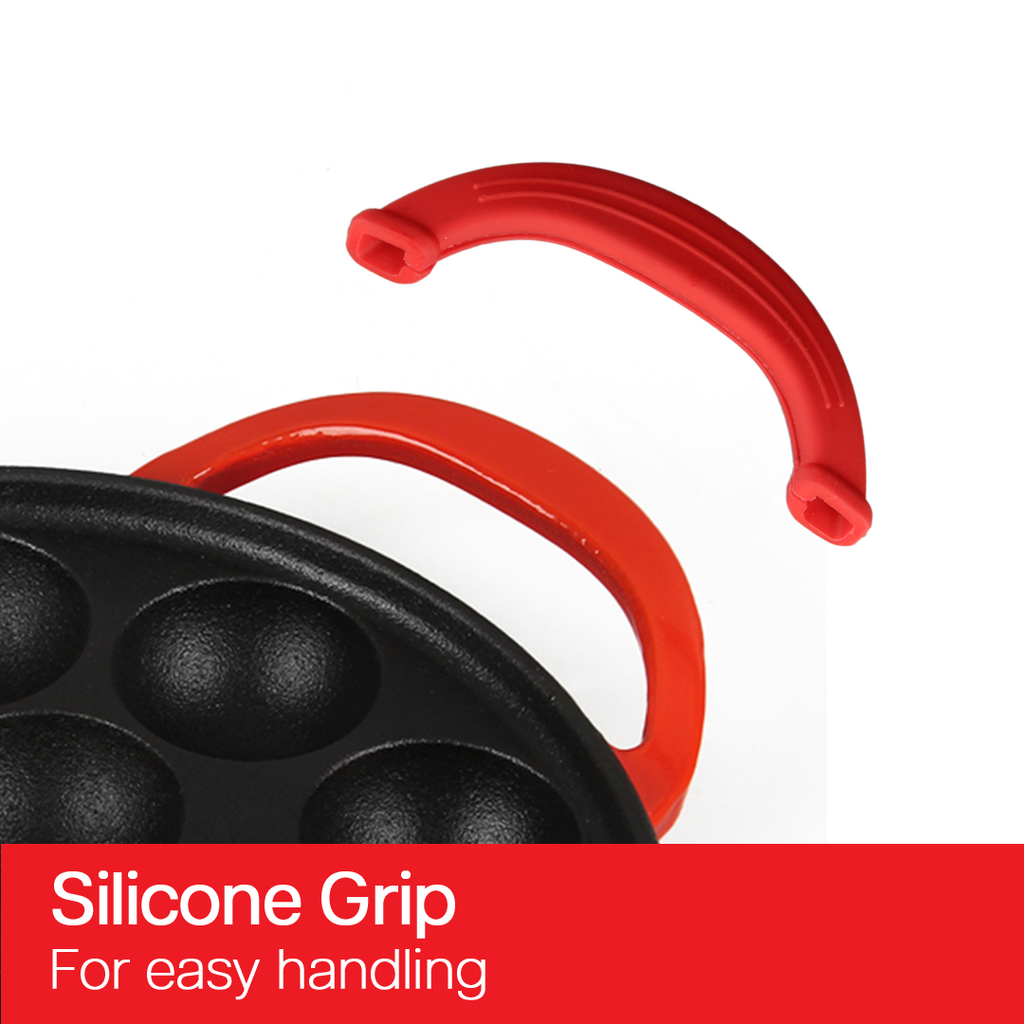 SUNCASA Castella Pre Seasoned Cast Iron Paniyaram Pan, 20cm