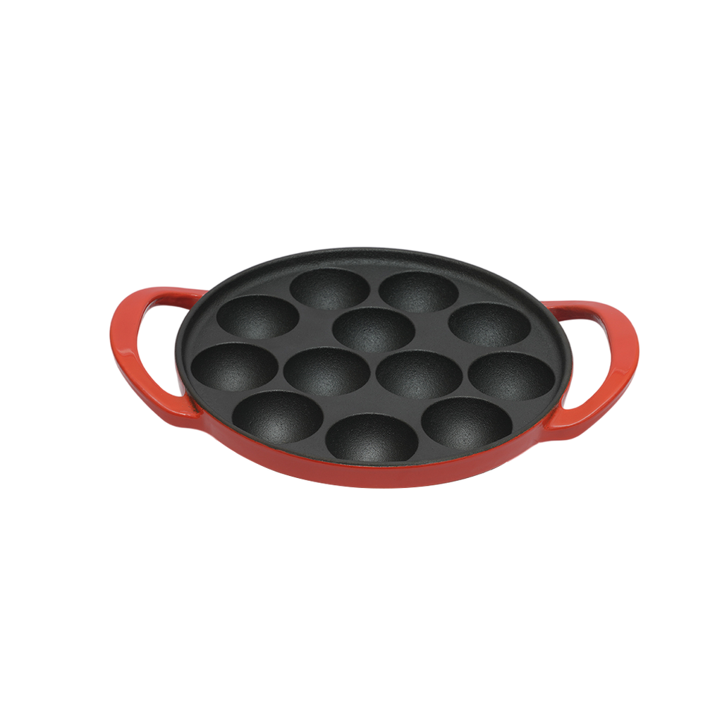 SUNCASA Castella Pre Seasoned Cast Iron Paniyaram Pan, 20cm