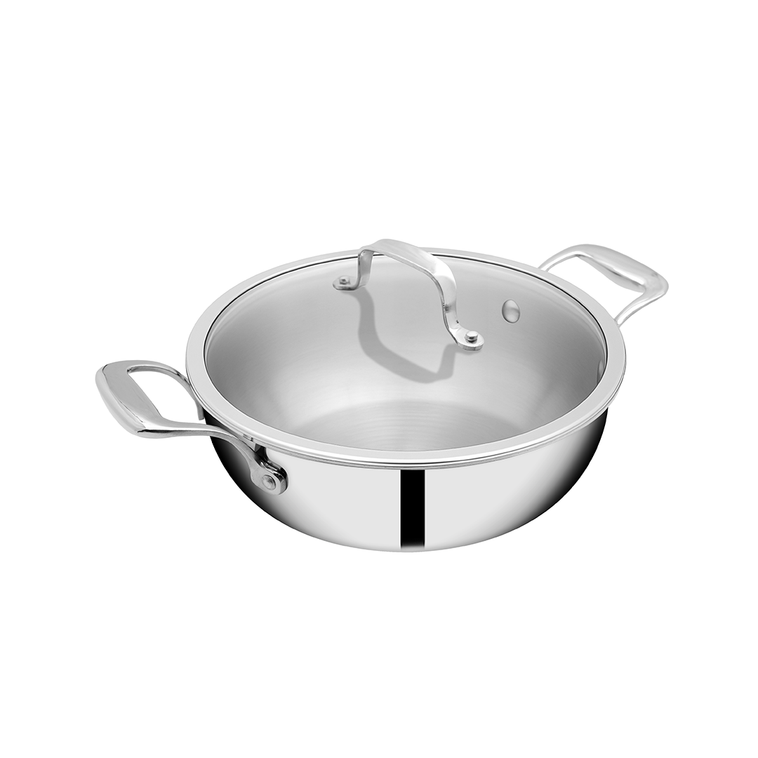 SUNCASA Trismart Triply Kadai with lid, 24 cm