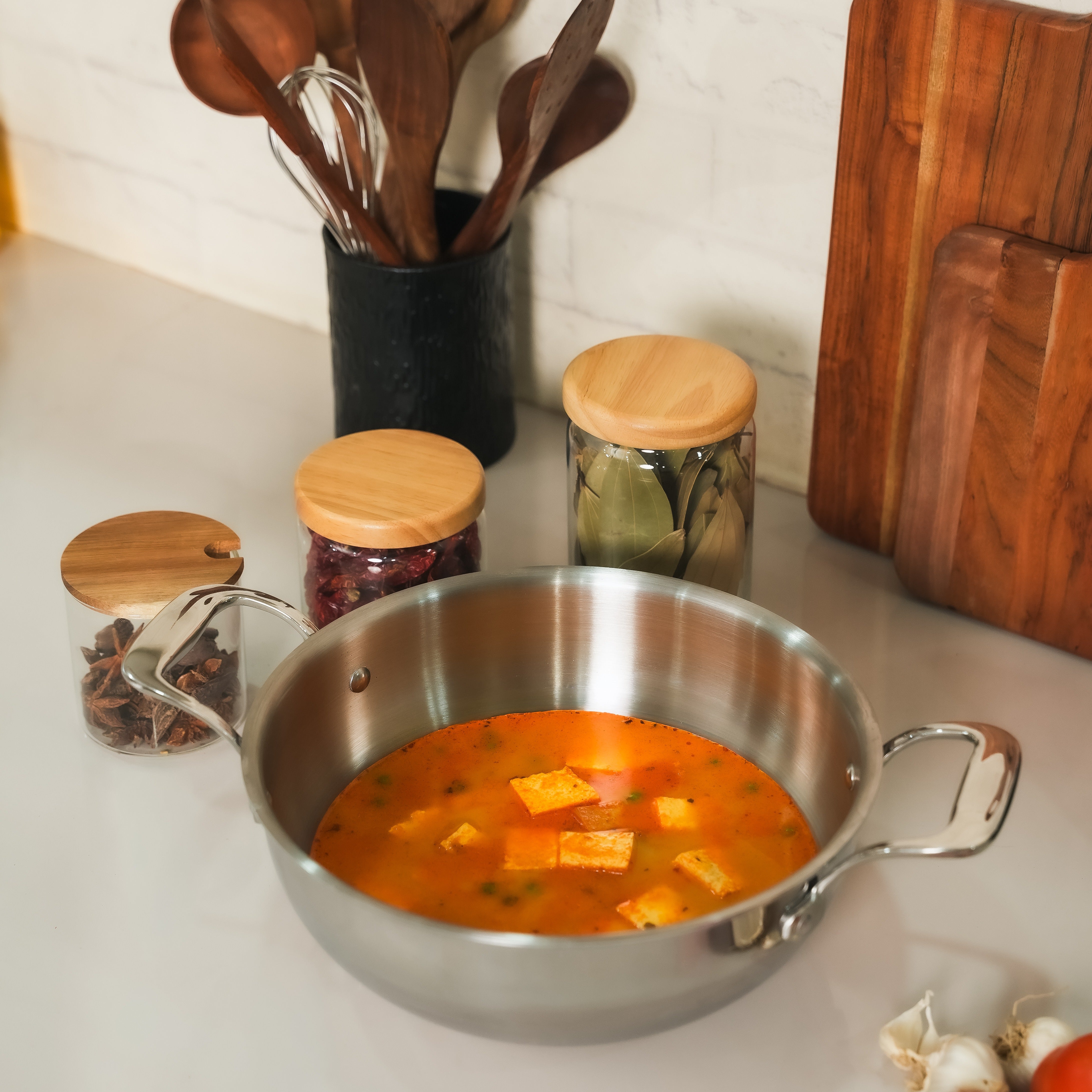 SUNCASA Trismart Triply Kadai with lid, 24 cm