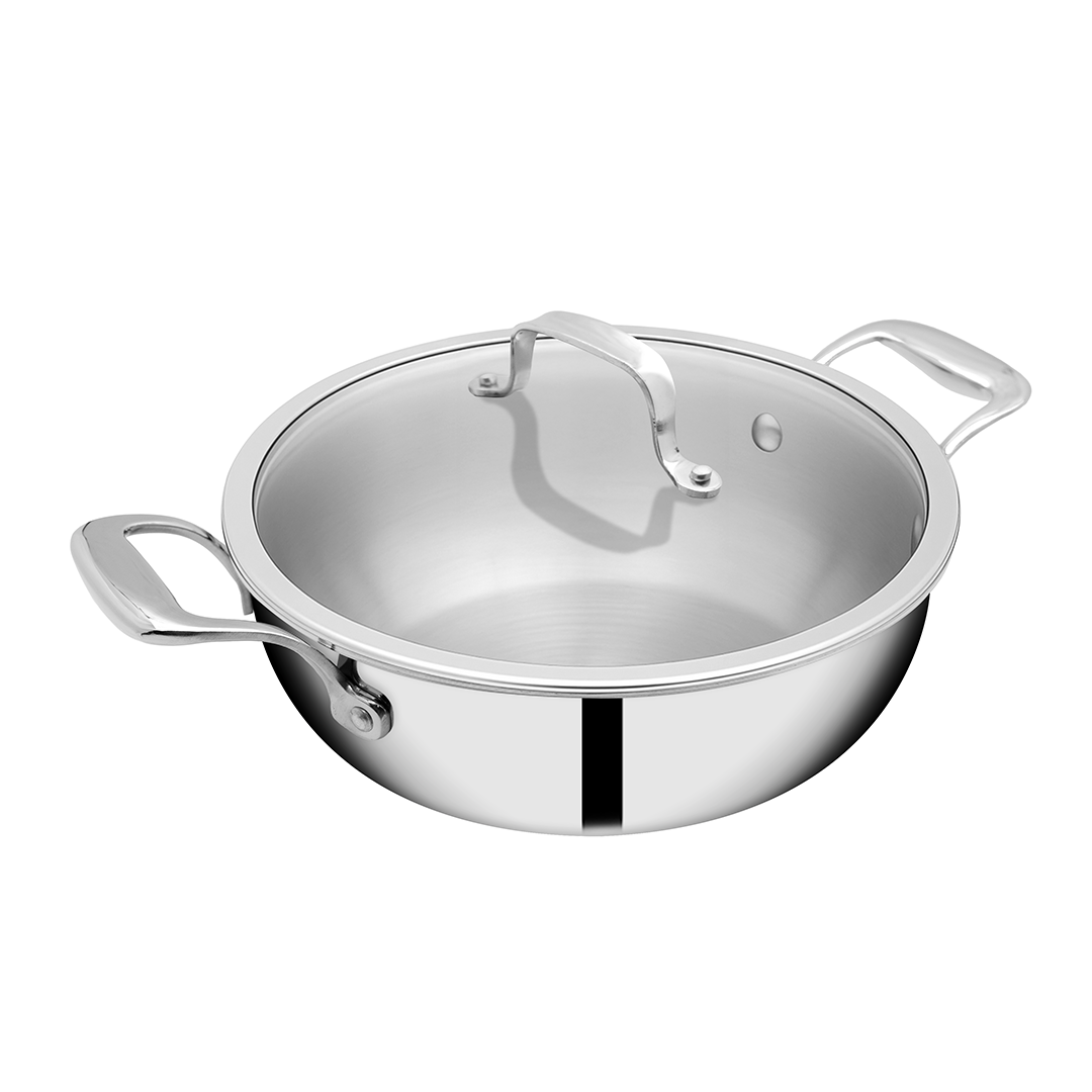 SUNCASA Trismart Triply Kadai with lid, 28 cm