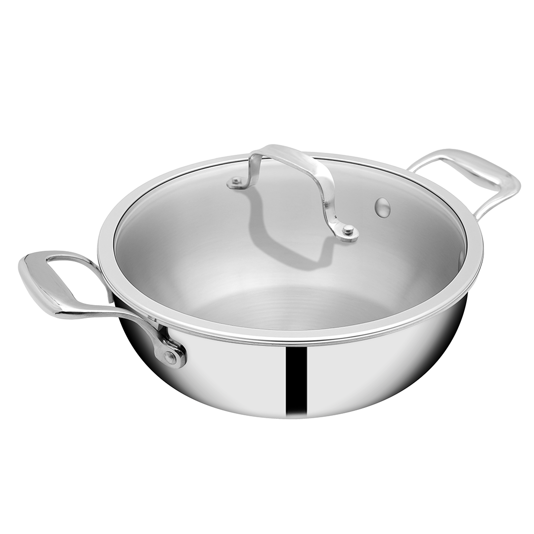 SUNCASA Trismart Triply Kadai with lid, 30 cm