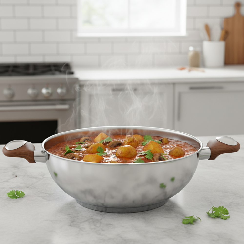 SUNCASA Impact Pro Luxe Deep Kadai with Glass Lid, 24 cm