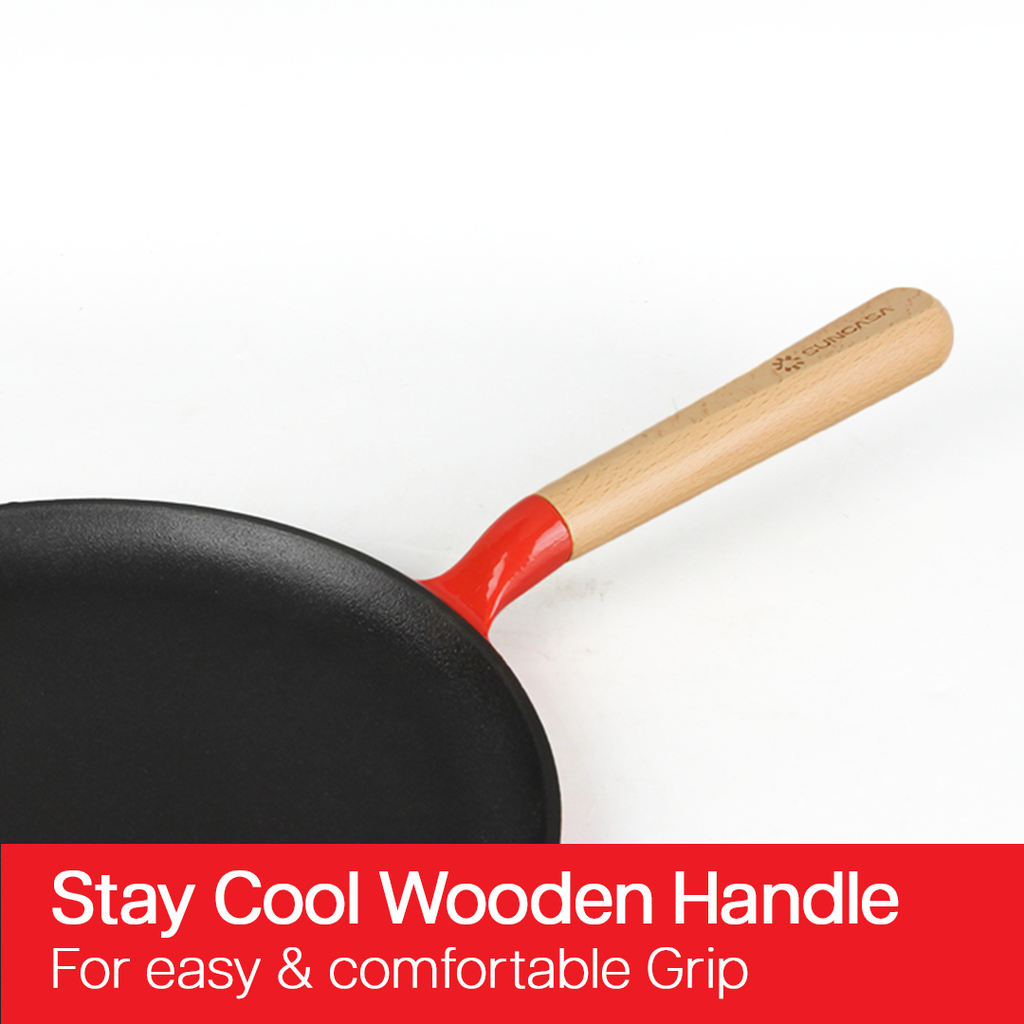 SUNCASA Castella Pre Seasoned Cast Iron Dosa Tawa, 28cm