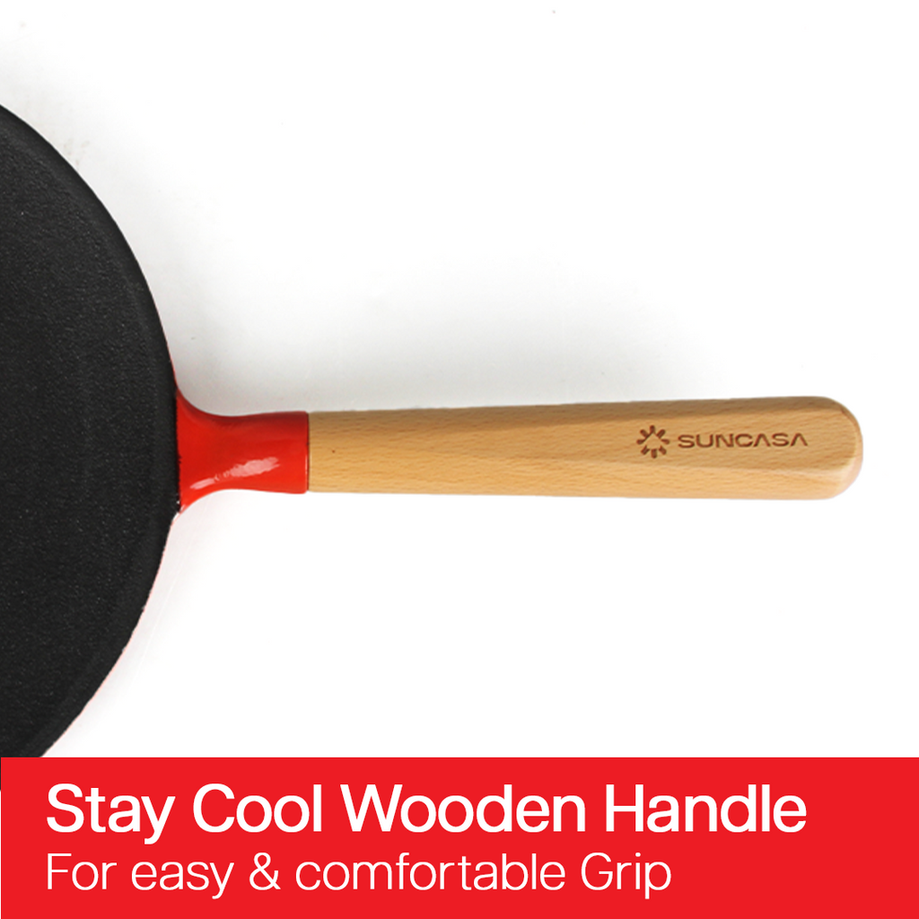 SUNCASA Castella Pre Seasoned Cast Iron Roti Tawa, 26cm