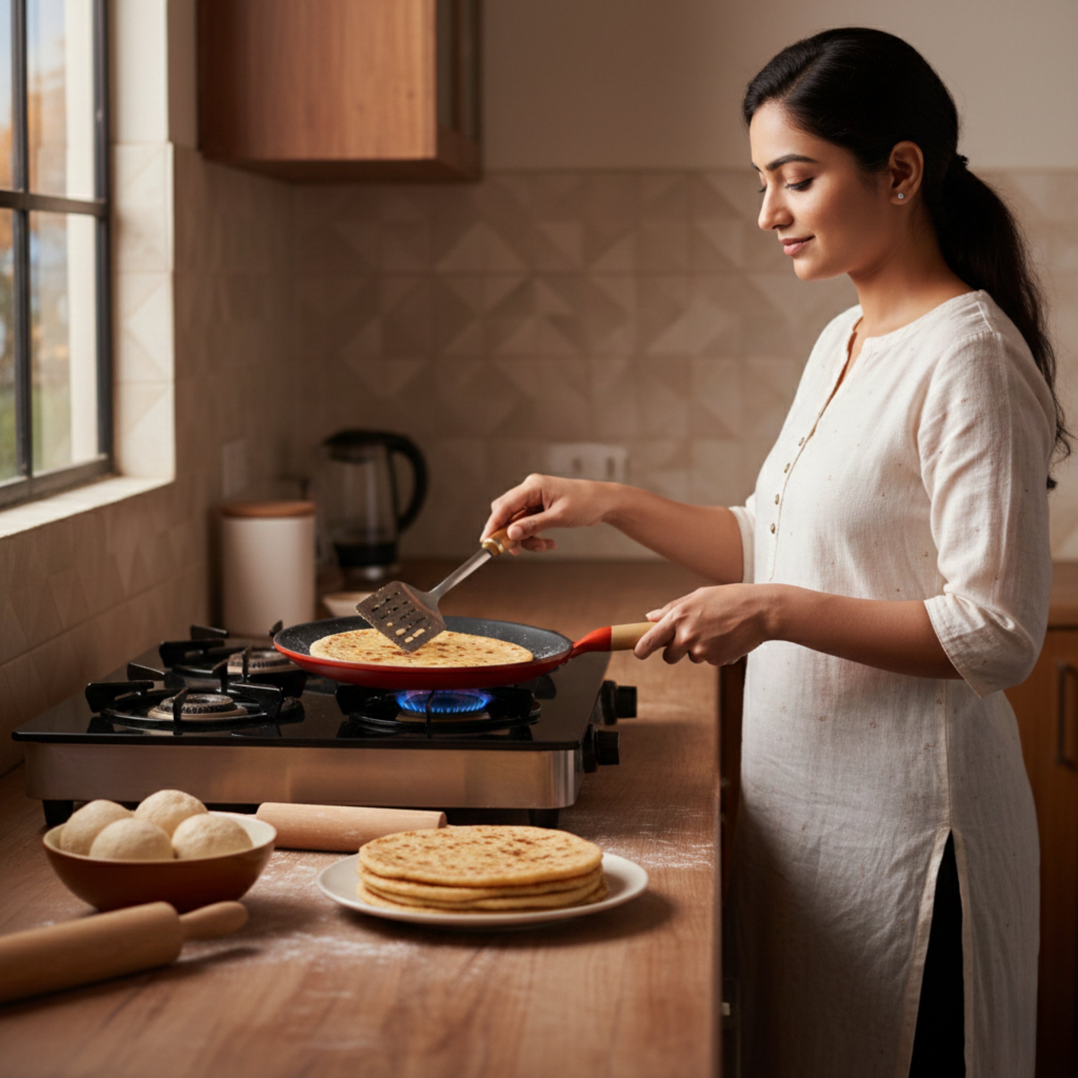 SUNCASA Castella Pre Seasoned Cast Iron Roti Tawa, 26cm
