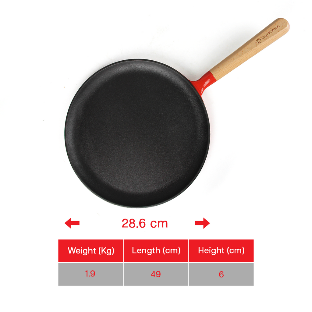 SUNCASA Castella Pre Seasoned Cast Iron Dosa Tawa, 28cm
