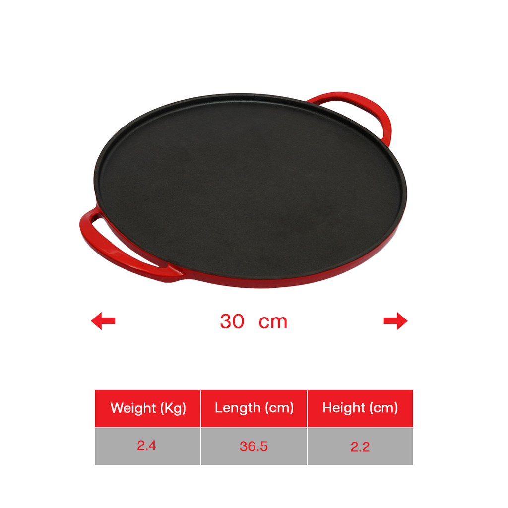 SUNCASA Castella Pre Seasoned Cast Iron Dosa Tawa, 30cm