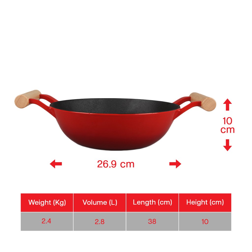 SUNCASA Castella Pre Seasoned Cast Iron Kadai, 26cm/ 2.8L