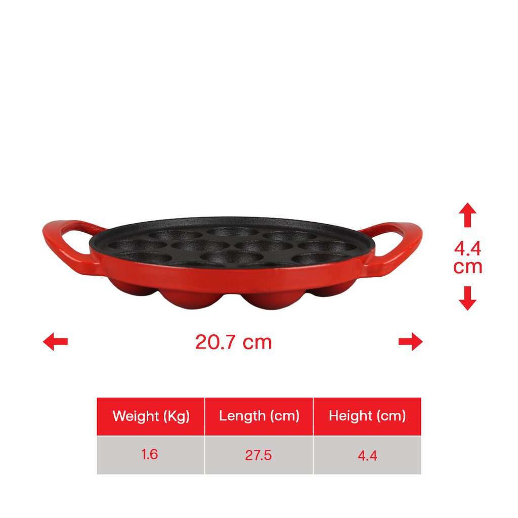 SUNCASA Castella Pre Seasoned Cast Iron Paniyaram Pan, 20cm