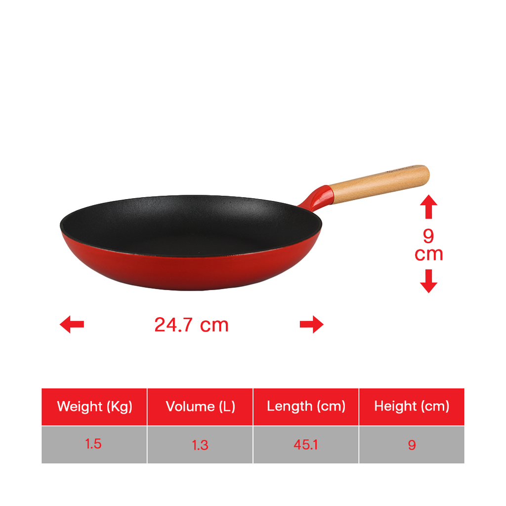 SUNCASA Castella Pre Seasoned Cast Iron Frypan, 24cm/ 1.3L