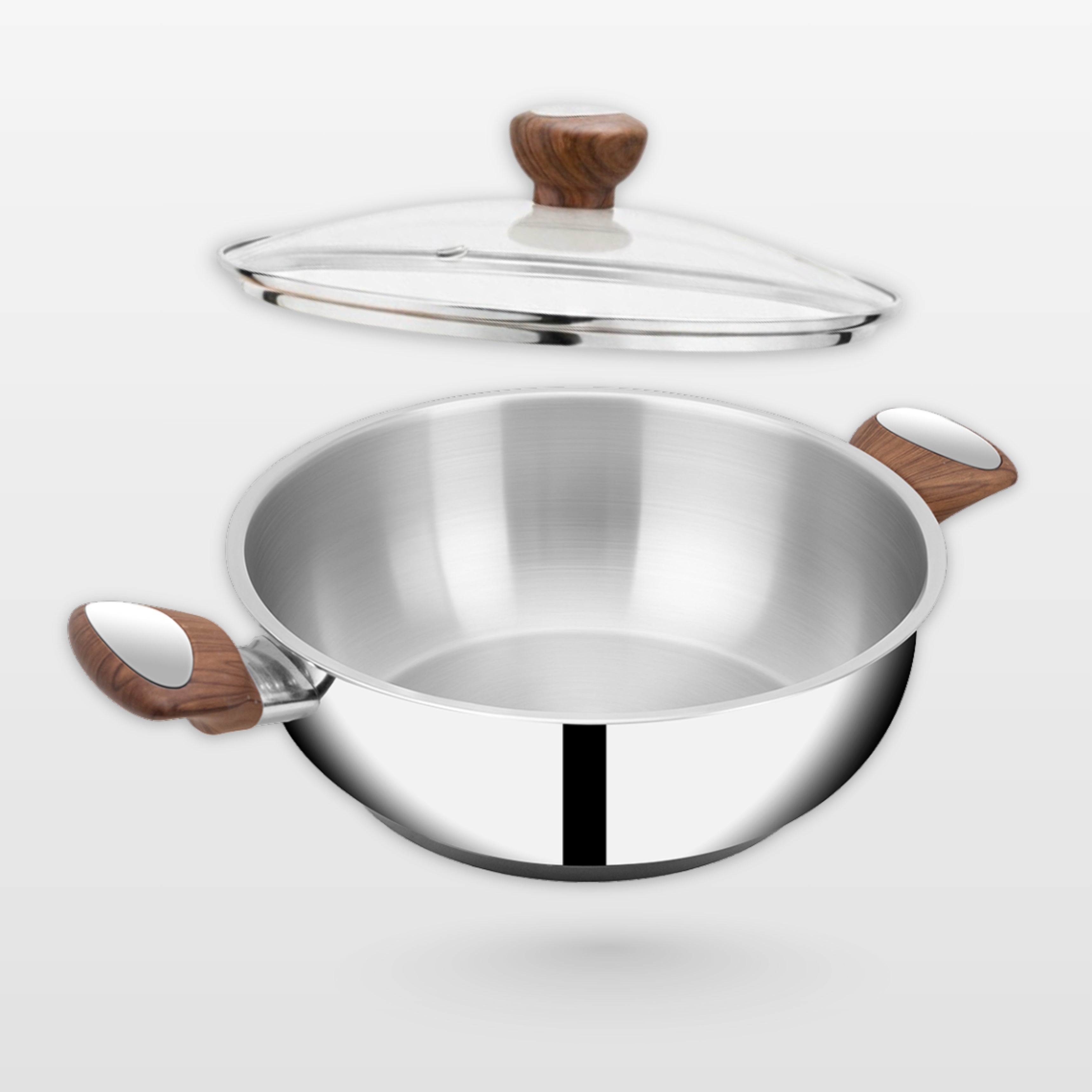 SUNCASA Impact Pro Luxe Flat Bottom Kadai with Glass Lid, 24 cm