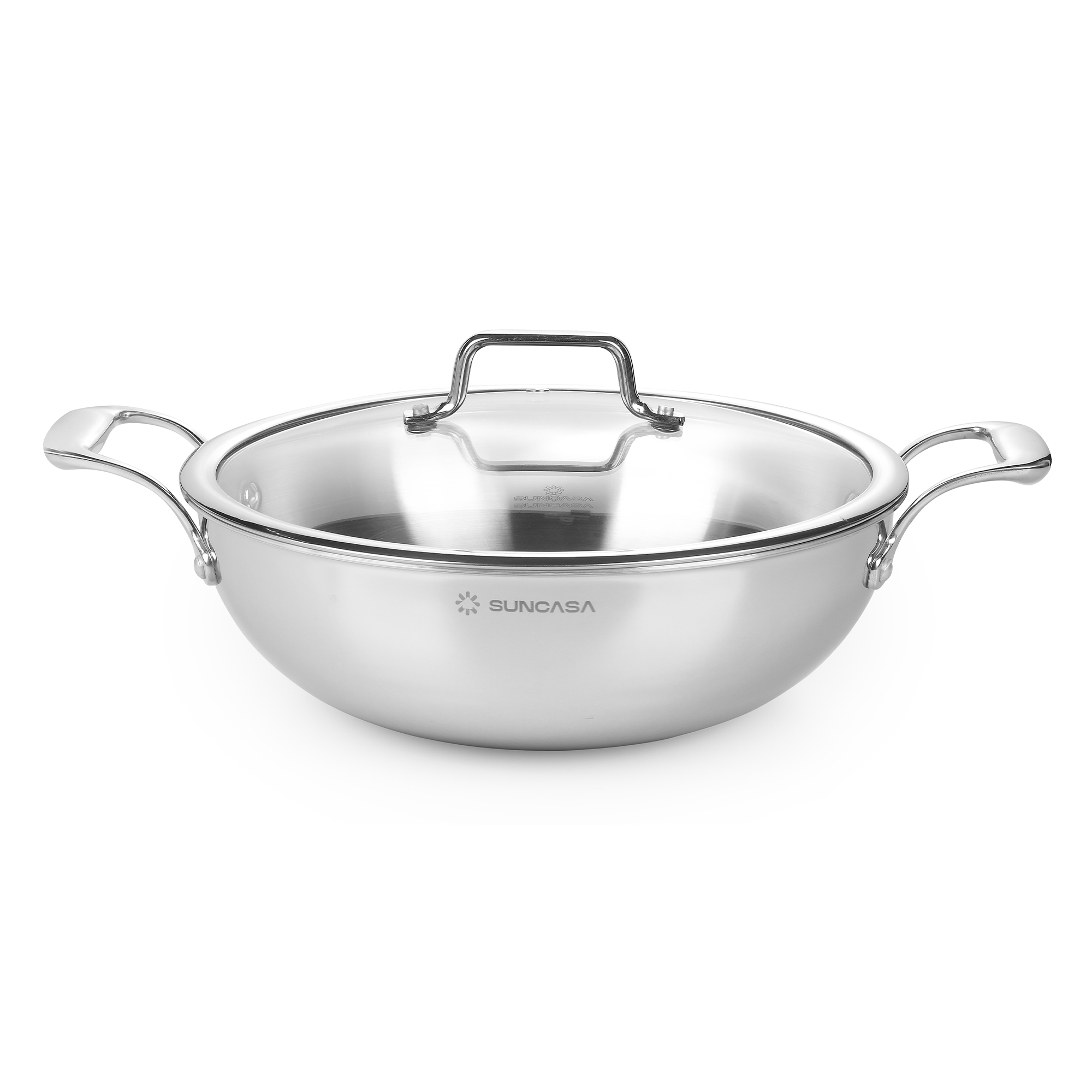 SUNCASA Trismart Triply Kadai with lid, 26 cm