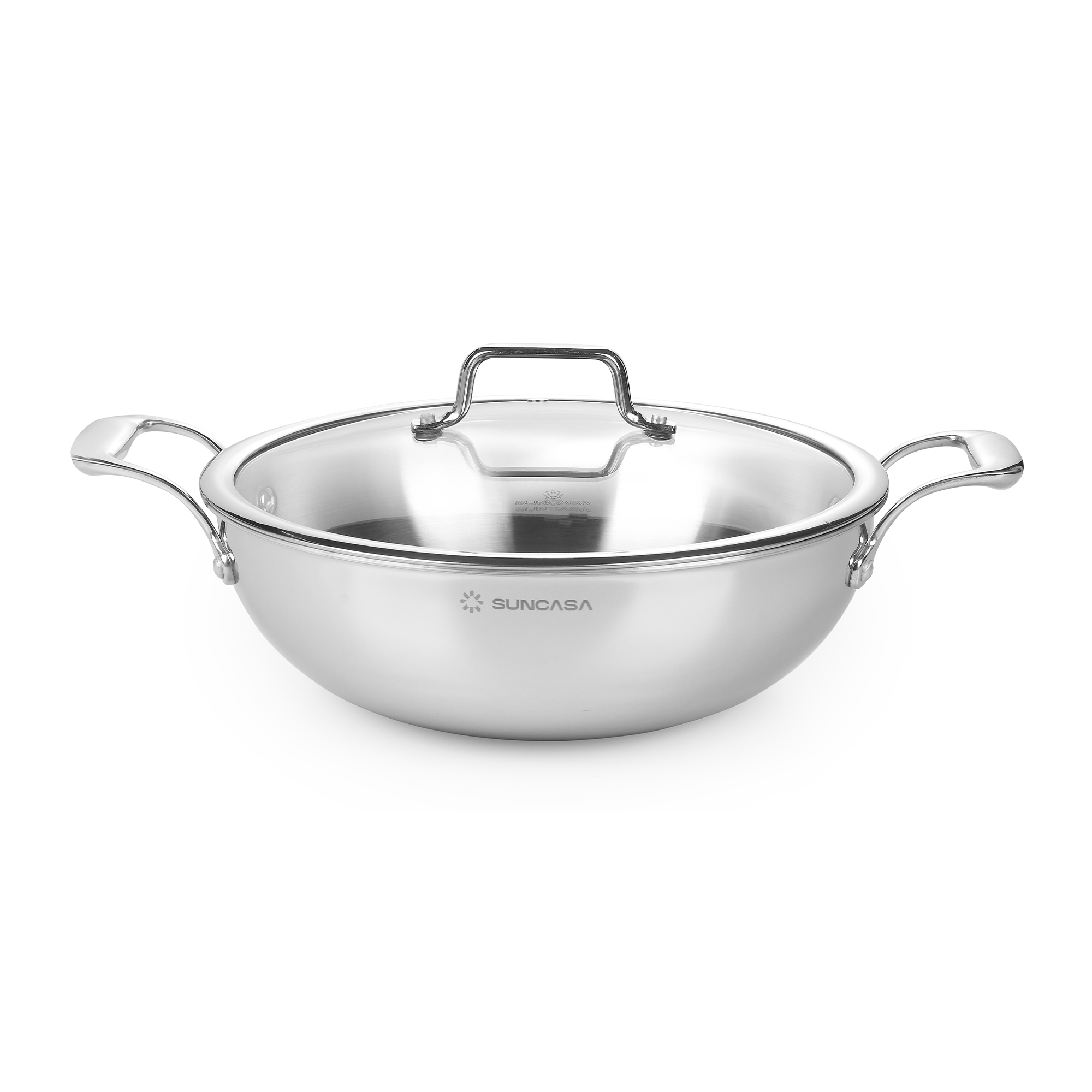 SUNCASA Trismart Triply Kadhai with lid, 22 cm
