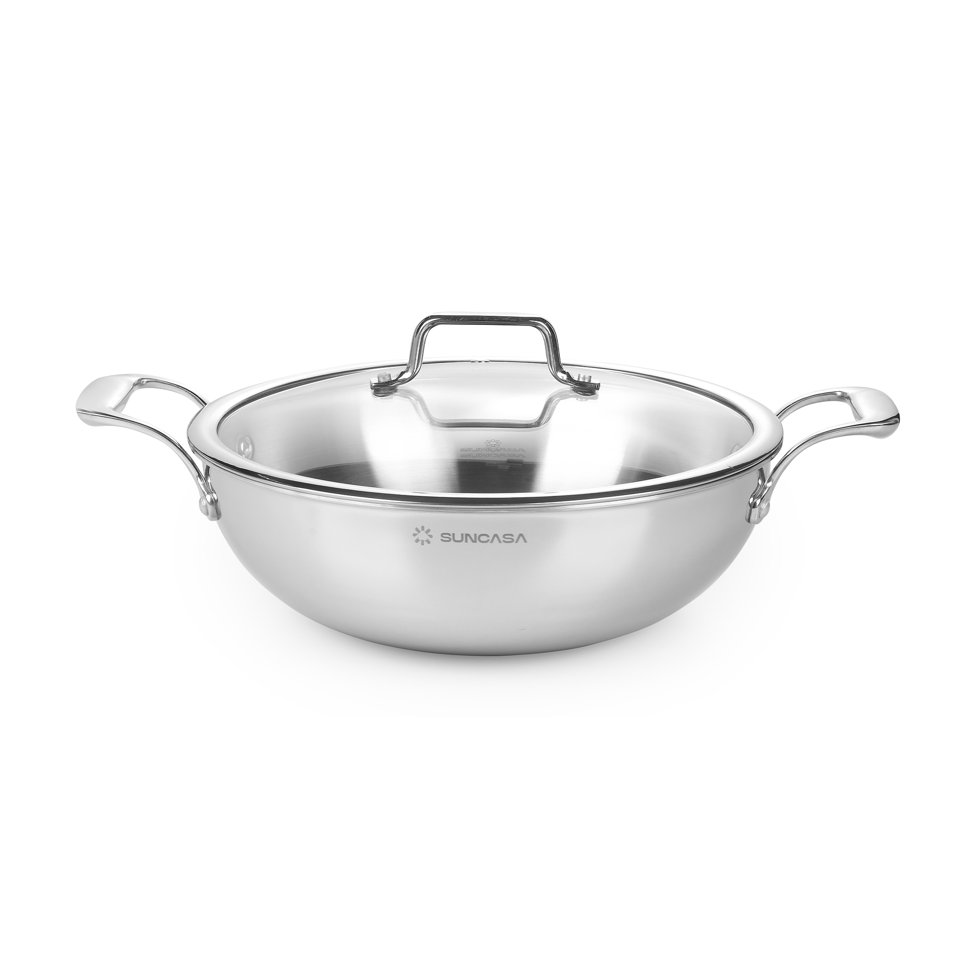 SUNCASA Trismart Triply Kadhai with lid, 20 cm