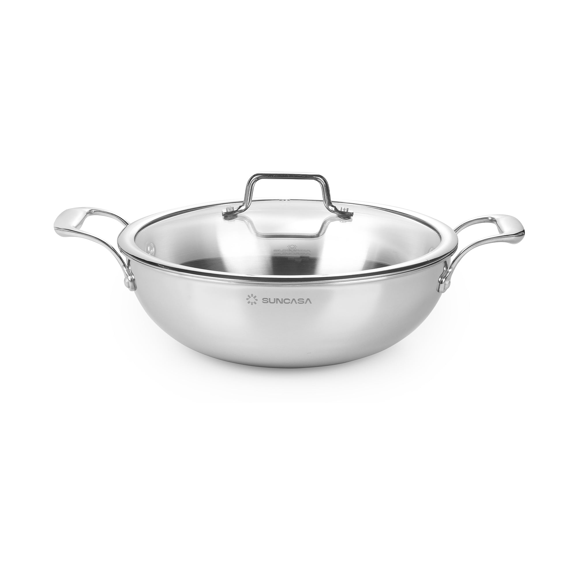 SUNCASA Trismart Triply Kadhai with lid, 18 cm