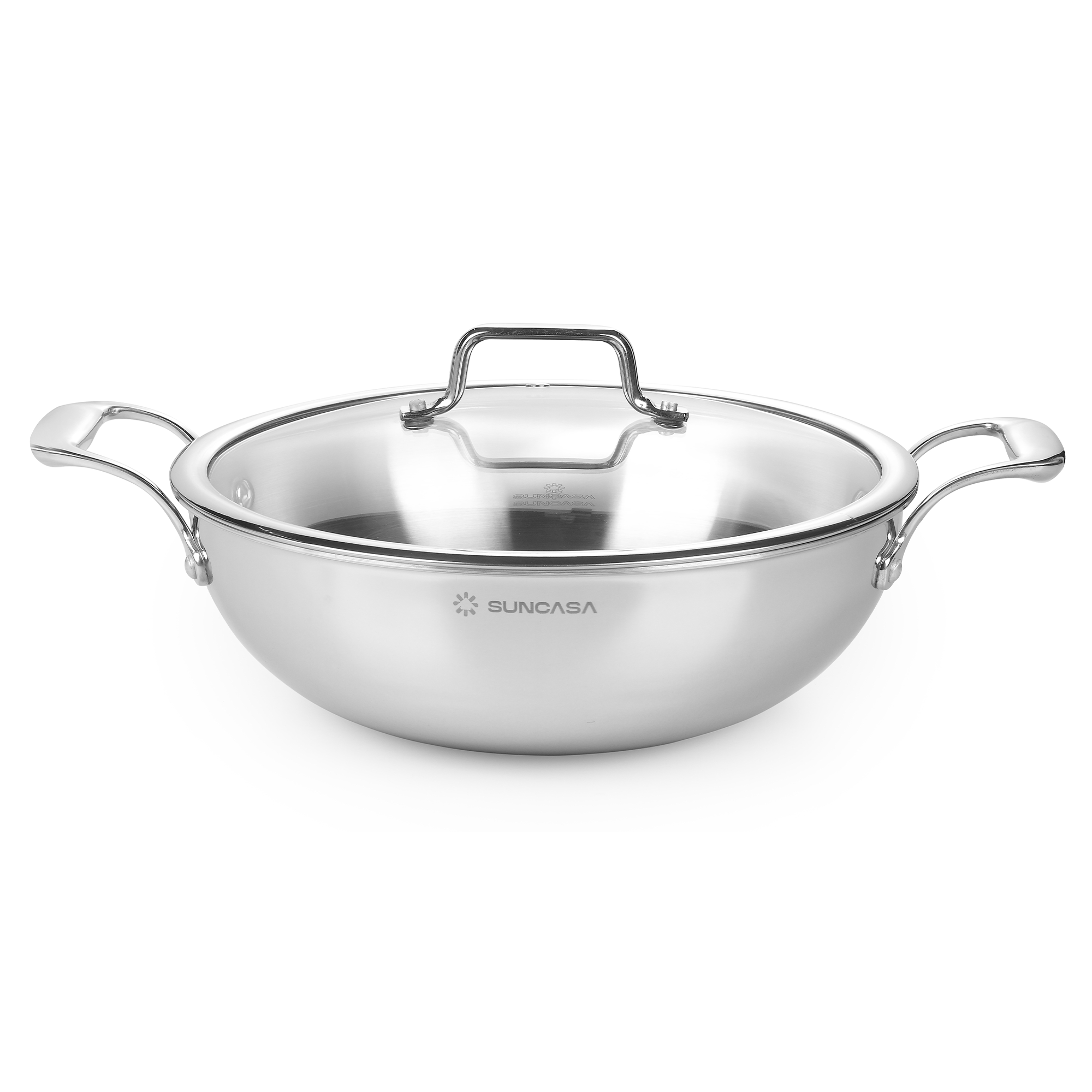 SUNCASA Trismart Triply Kadai with lid, 30 cm