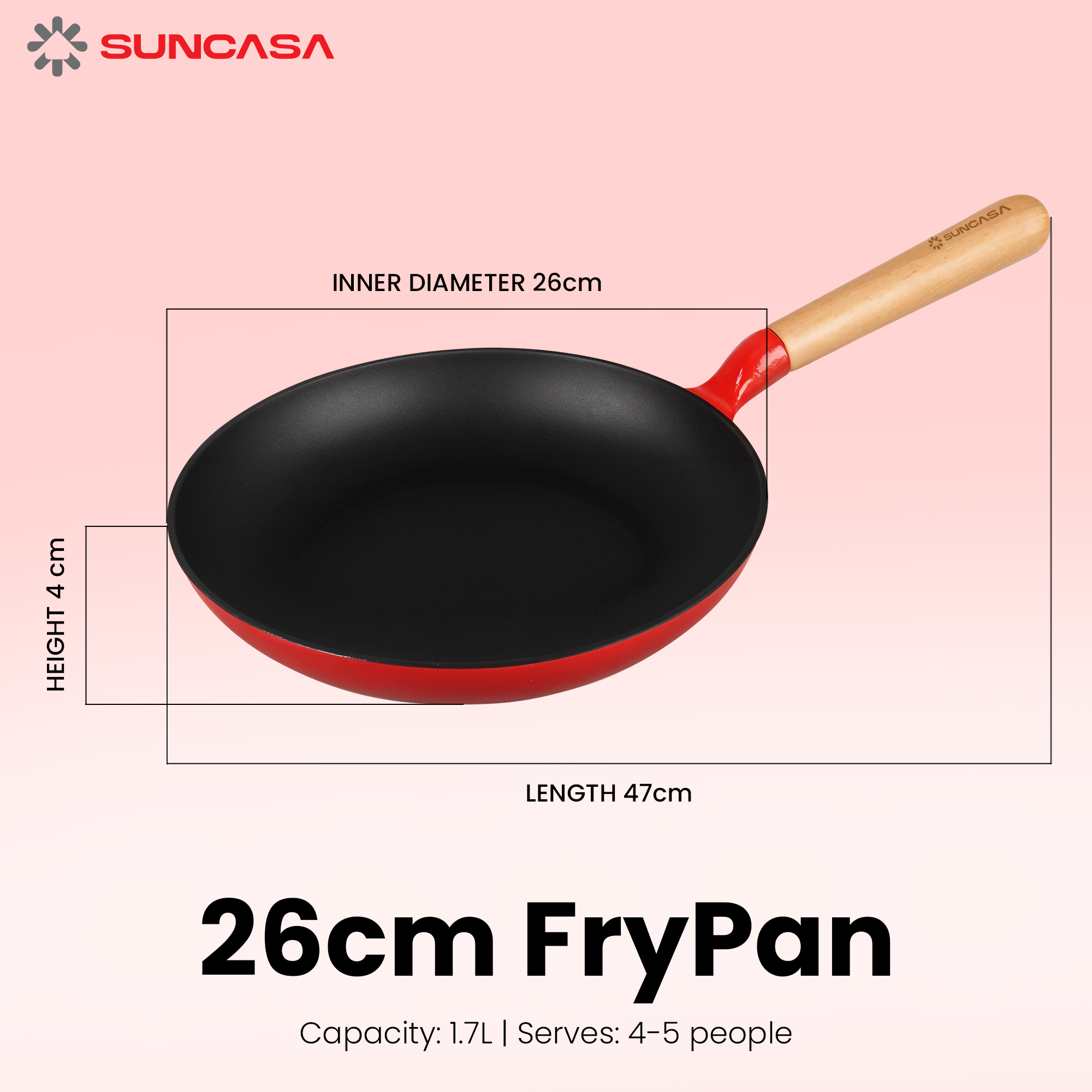 Castella Pre Seasoned Cast Iron Frypan, 26cm/ 1.7L