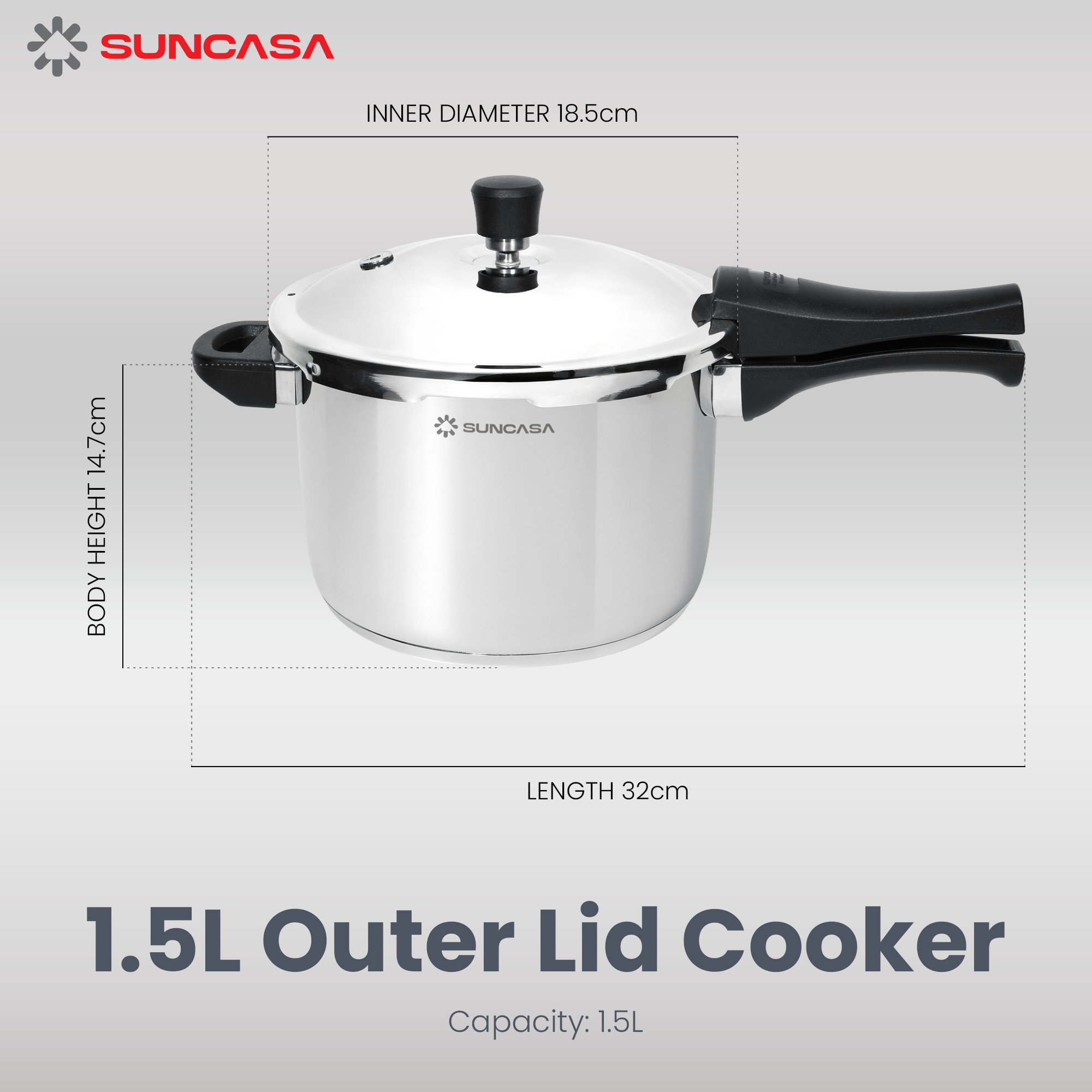 Impact Pro Stainless Steel Outer Lid Cooker, 1.5L