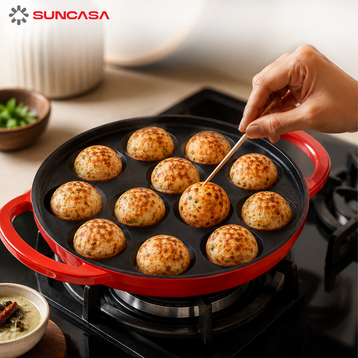 Castella Pre Seasoned Cast Iron Paniyaram Pan, 20cm