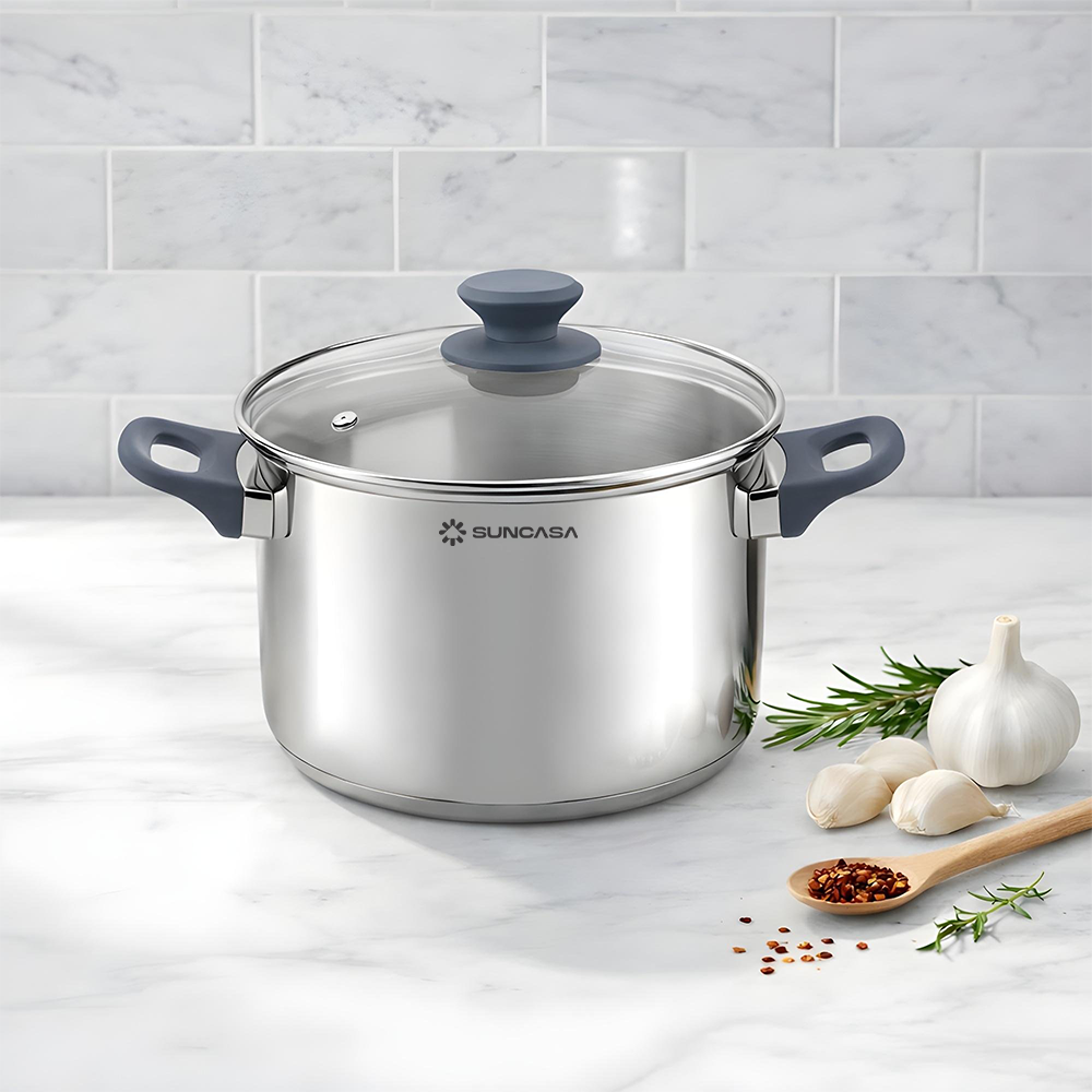 SUNCASA Impact Pro Stainless Steel Casserole with Glass Lid, 18cm