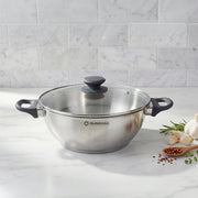 SUNCASA Impact Pro Stainless Steel Deep Kadai with Glass Lid, 22cm