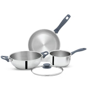SUNCASA Impact Pro Cookware Set 22cm Kadai + 22cm Frypan + 16cm Saucepan, Silver
