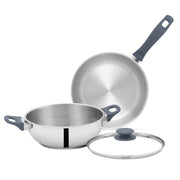 SUNCASA Impact Pro Cookware Set 22cm Kadai + 22cm Frypan, Silver