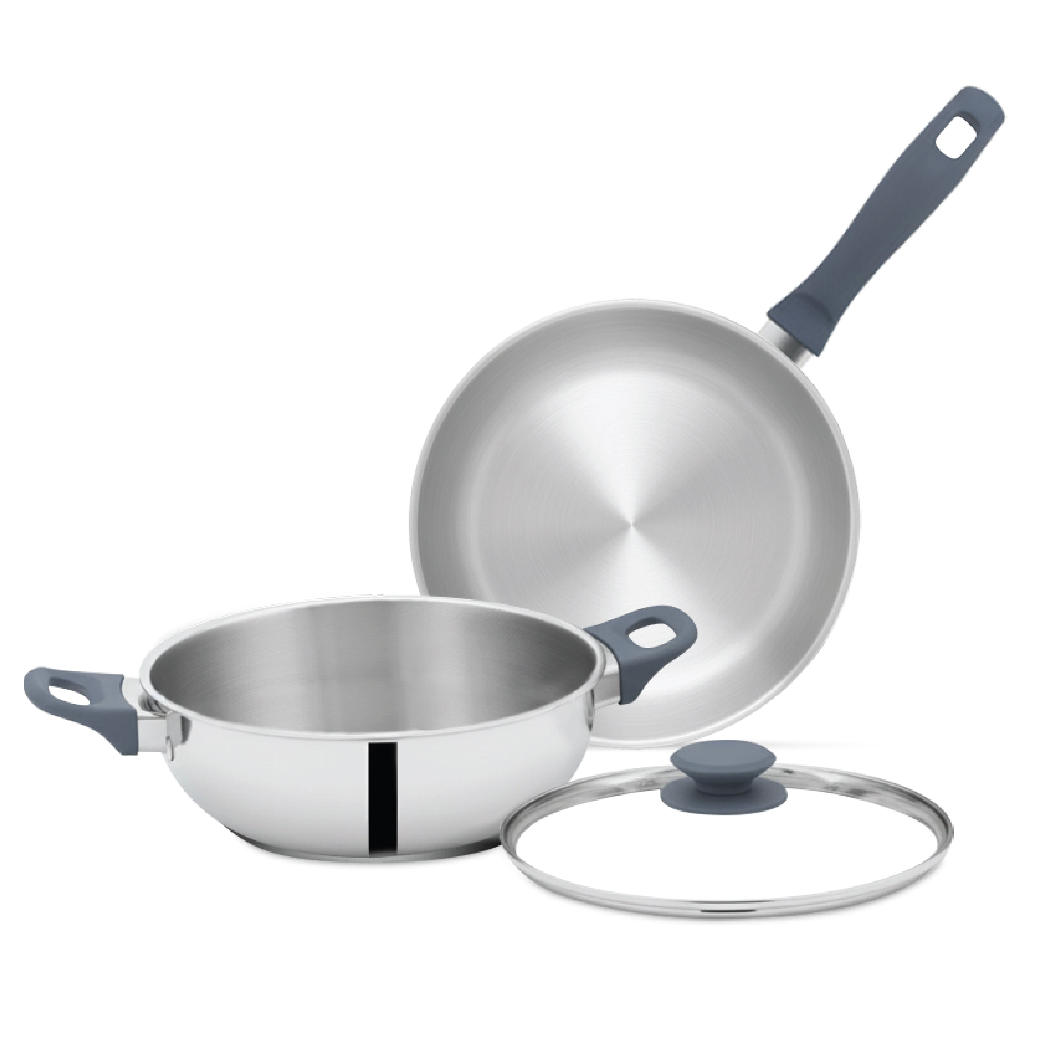 SUNCASA Impact Pro Cookware Set 22cm Kadai + 22cm Frypan, Silver